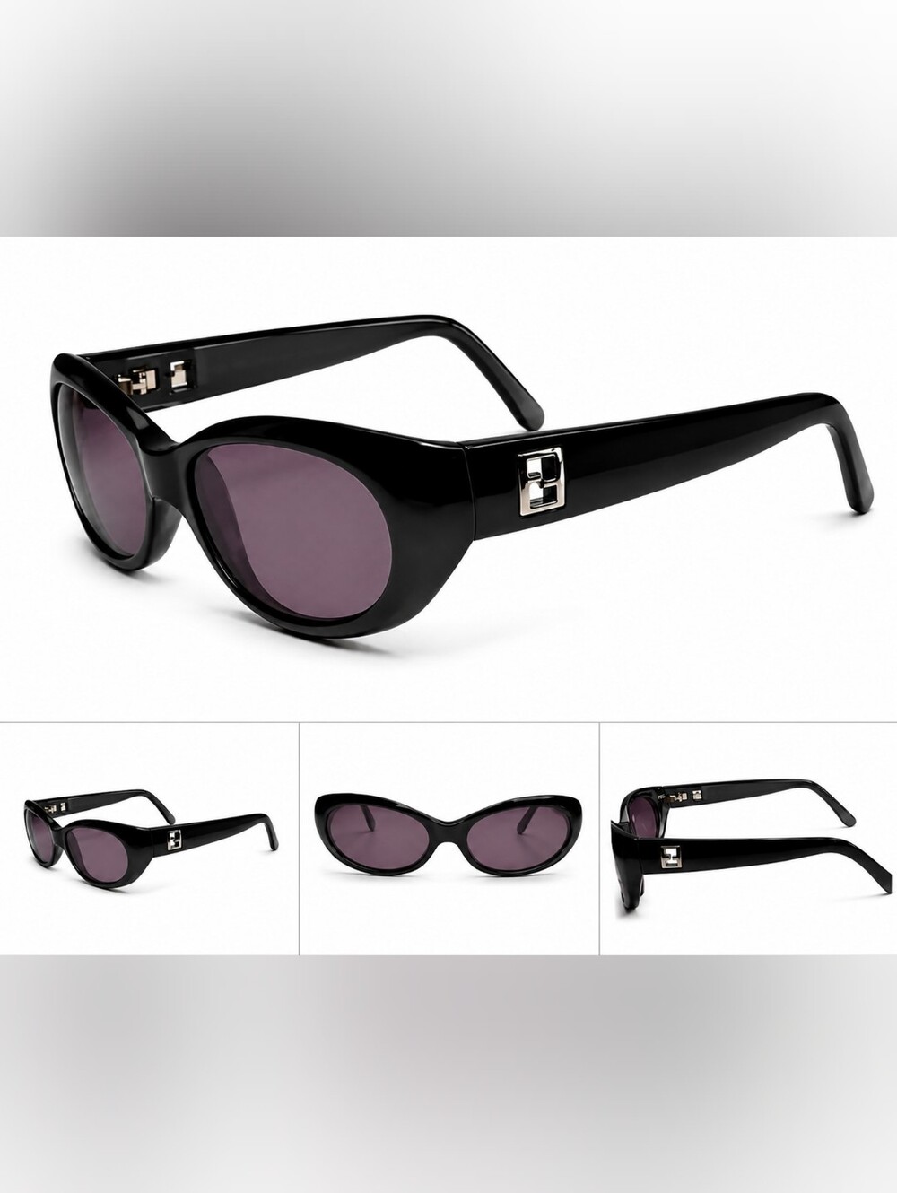 Fendi Vintage Navy Oval Cat Eye Sunglasses | Glossy Frame | Y2K Chic